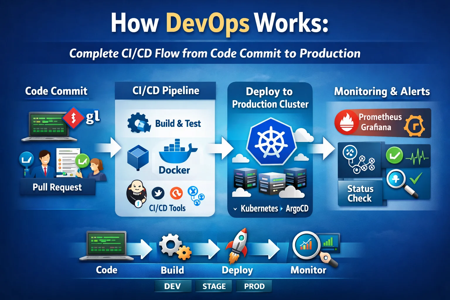 How DevOps Works: Complete CI/CD Flow from Code Commit to Production 