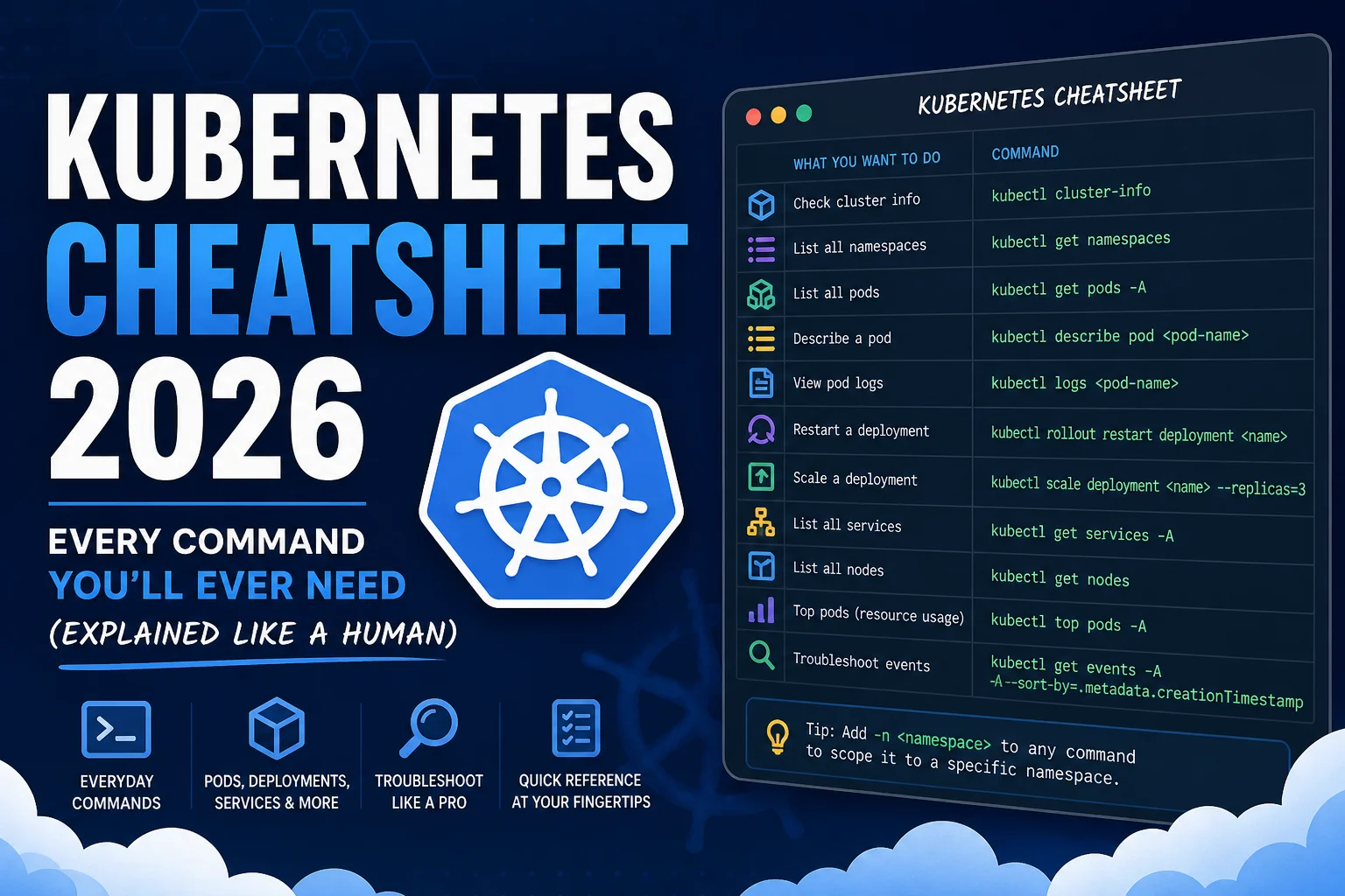 Kubernetes Cheatsheet 2026: Every Command You'll Ever Need (Explained Like a Human)